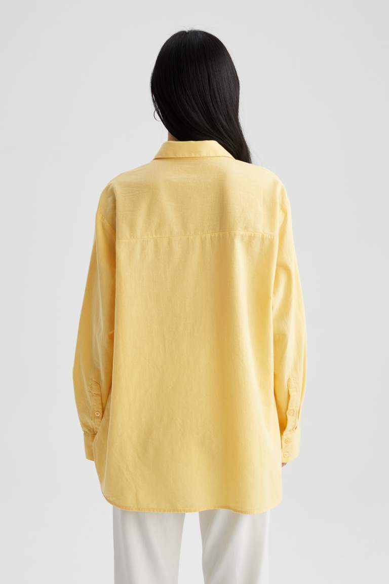 Oversize Fit Keten Uzun Kollu Gömlek