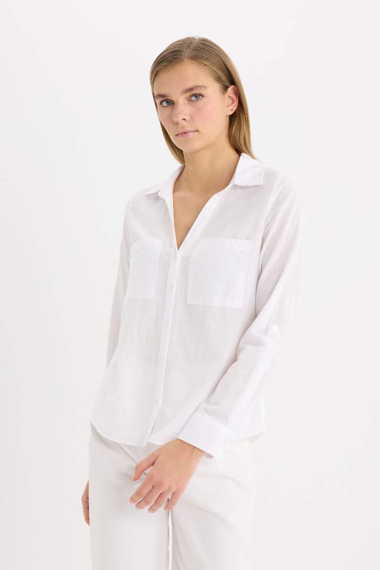 Regular Fit Shirt Collar Linen Blend Shirt