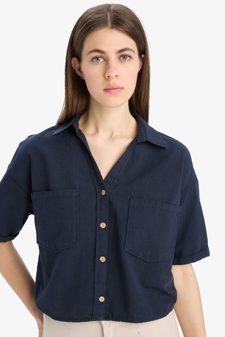 Boxy Fit Shirt Collar Short Sleeve Shirt