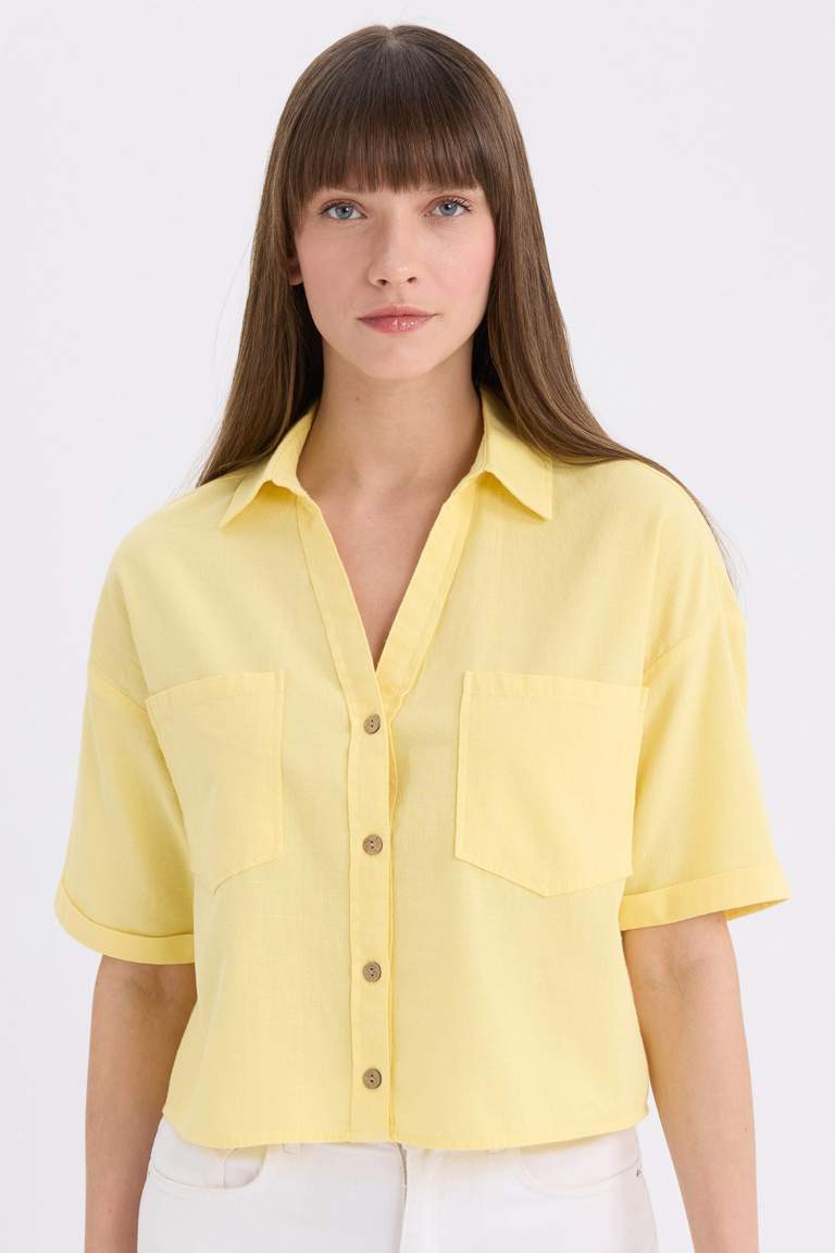 Boxy Fit Shirt Collar Short Sleeve Shirt