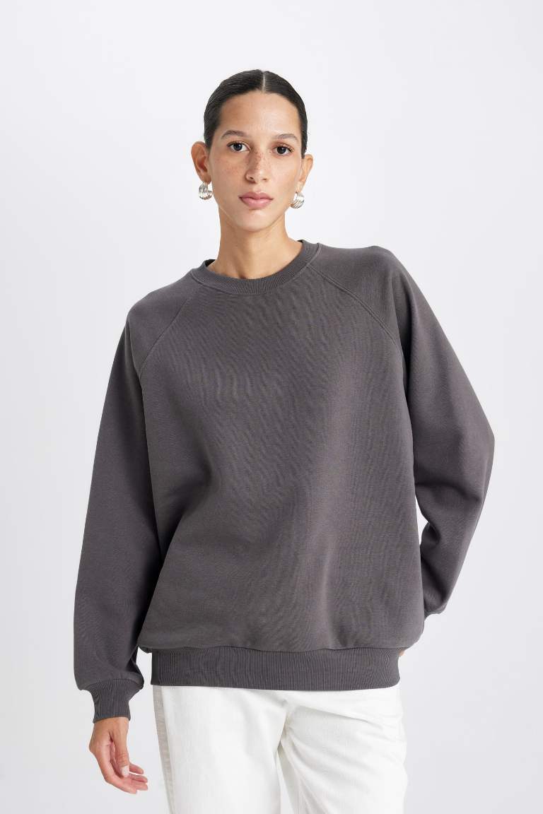 Oversize Fit Crew Neck Thick Casual Sweatshirt