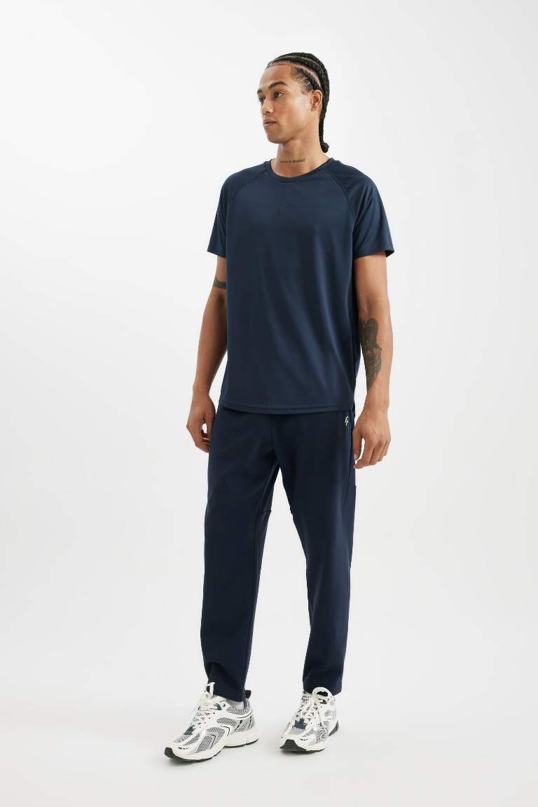 DeFactoFit Slim Fit Dar Kesim Bisiklet Yaka Baskılı Sporcu Kısa Kollu Tişört