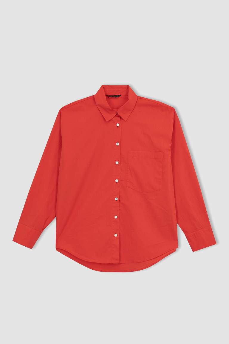 Oversize Fit Shirt Collar Poplin Long Sleeve Shirt