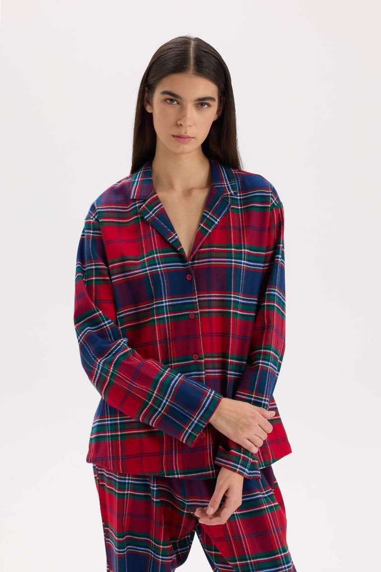 Fall in Love Plaid Flannel Top Bottom 2 Piece Pajama Set