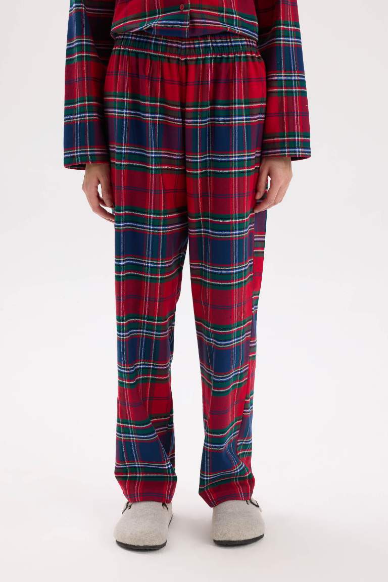 Fall in Love Plaid Flannel Top Bottom 2 Piece Pajama Set