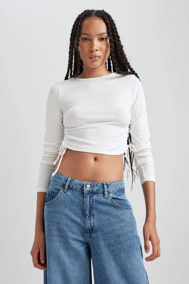 Fitted Basic Uzun Kollu Crop Tişört