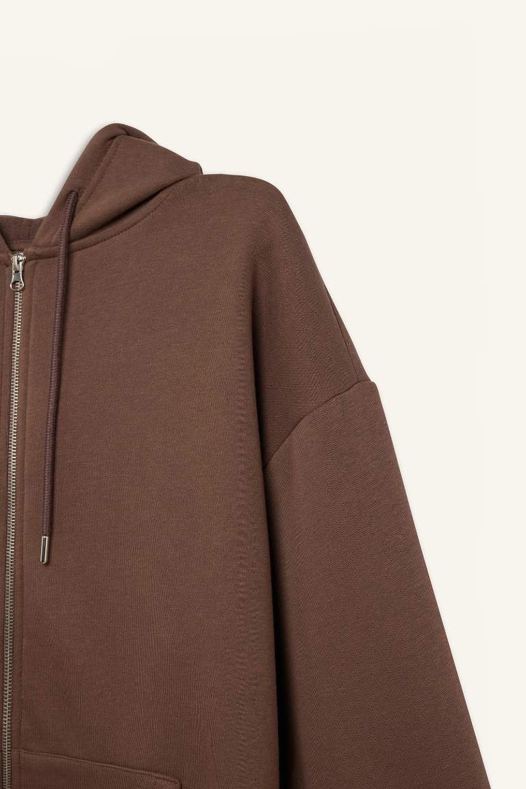 Sweat à capuche oversize basique avec poches et fermeture zip