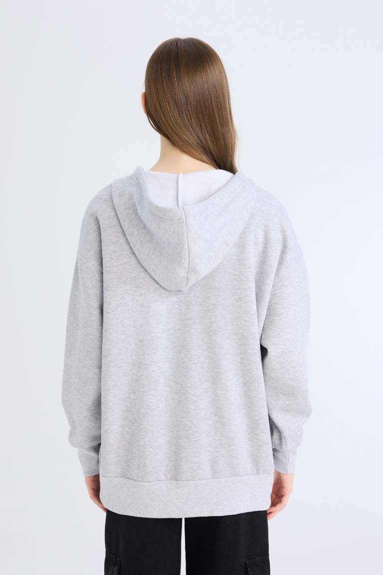 Oversize Fit Hooded Thick Sweatshirt Fabric Cardigan