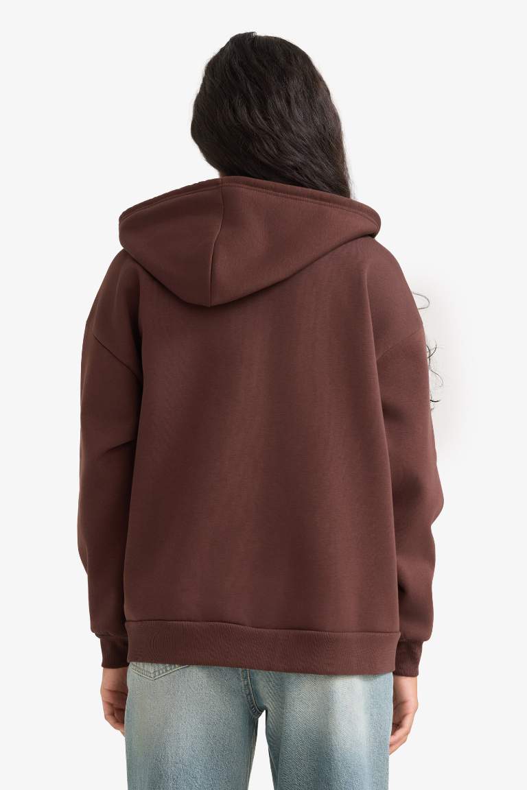 Oversize Fit Zippered Hooded Sweatshirt