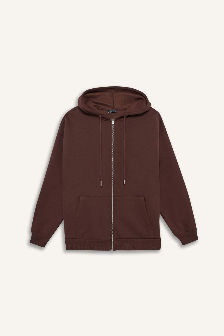 Oversize Fit Zippered Hooded Sweatshirt