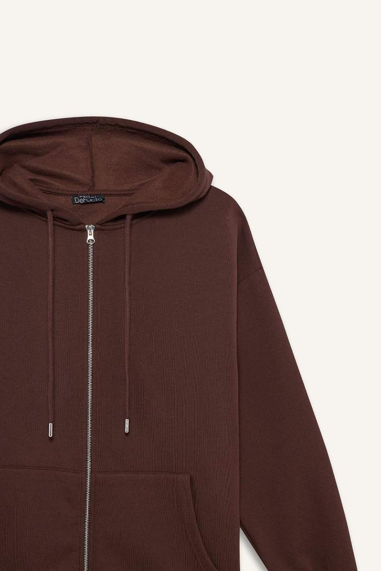 Oversize Fit Zippered Hooded Sweatshirt