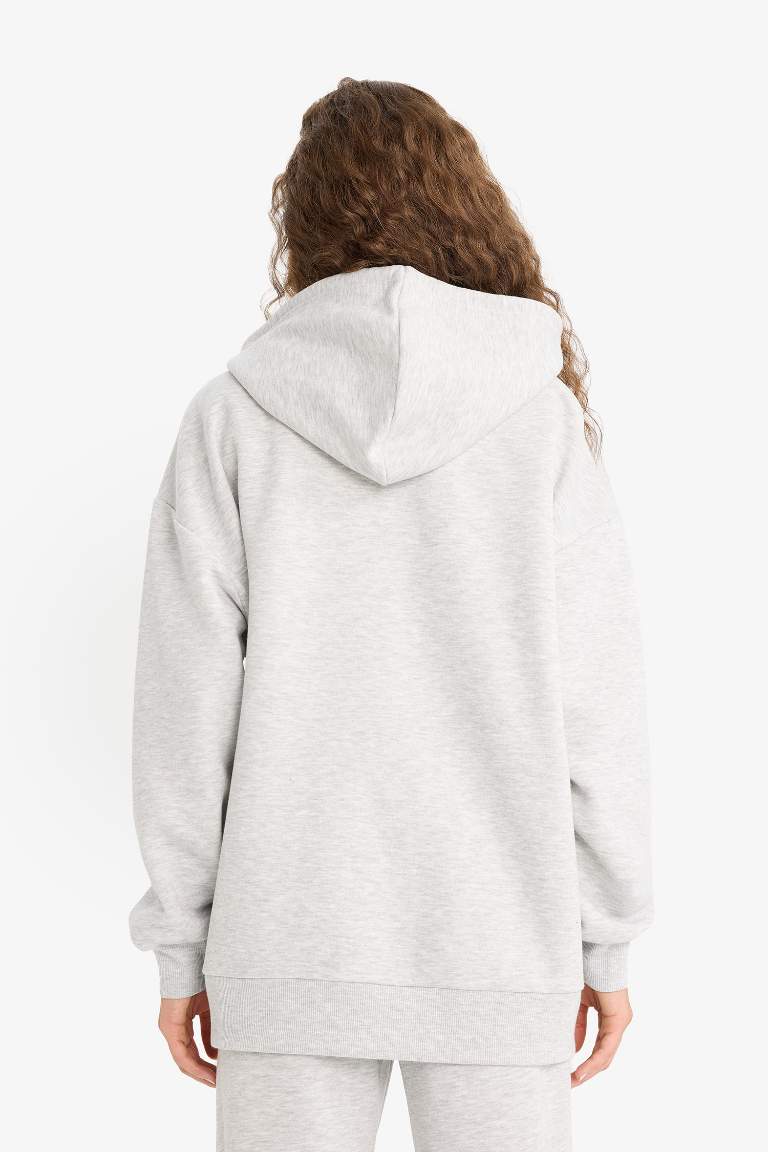 Oversize Geniş Kalıp Kapüşonlu Kalın Fermuarlı Sweatshirt