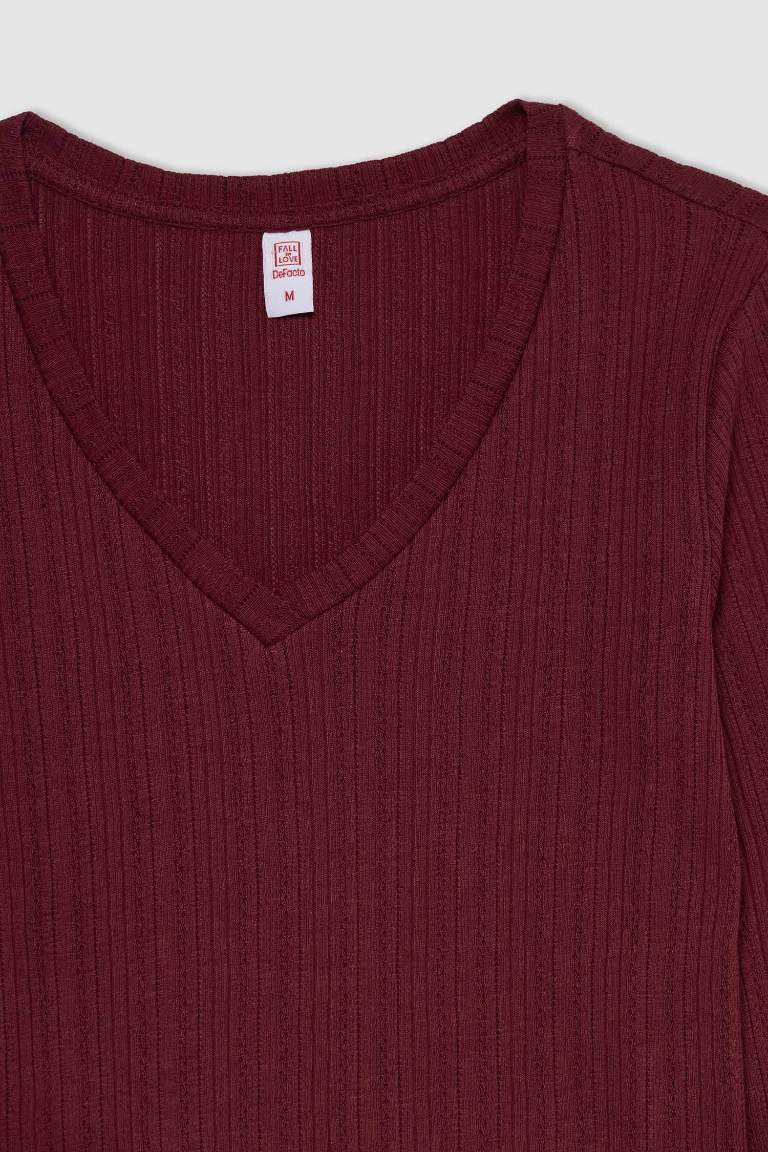 Fall in Love Regular Fit V Yaka Basic Uzun Kollu Pijama Üstü