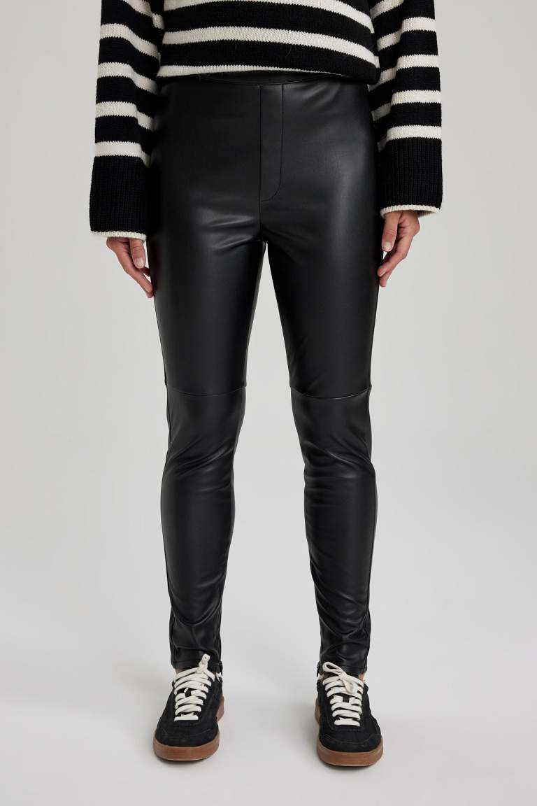 Leggings Taille Haute En Simili-Cuir