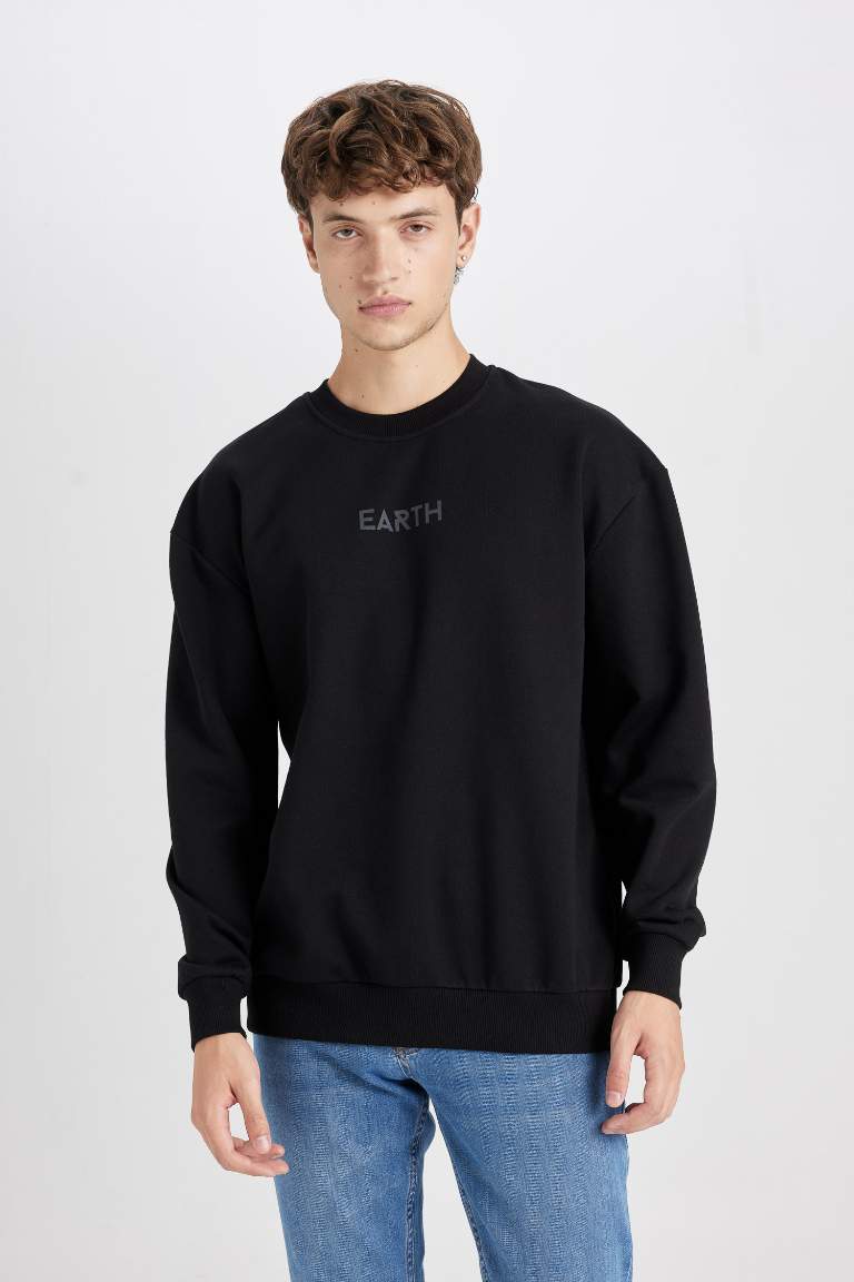 Sweat- Shirt Longue Coupe Boxy Col Rond À Manches