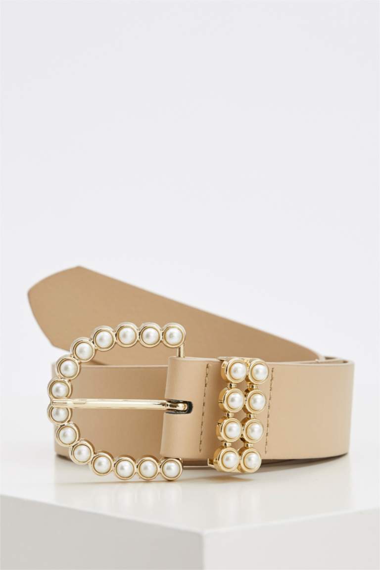 Kadın Suni Deri İnci Tokalı Kemer