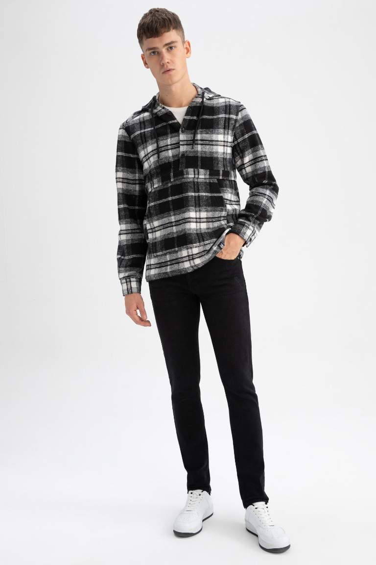 Regular Fit Hooded Plaid Long Sleeve Shirt