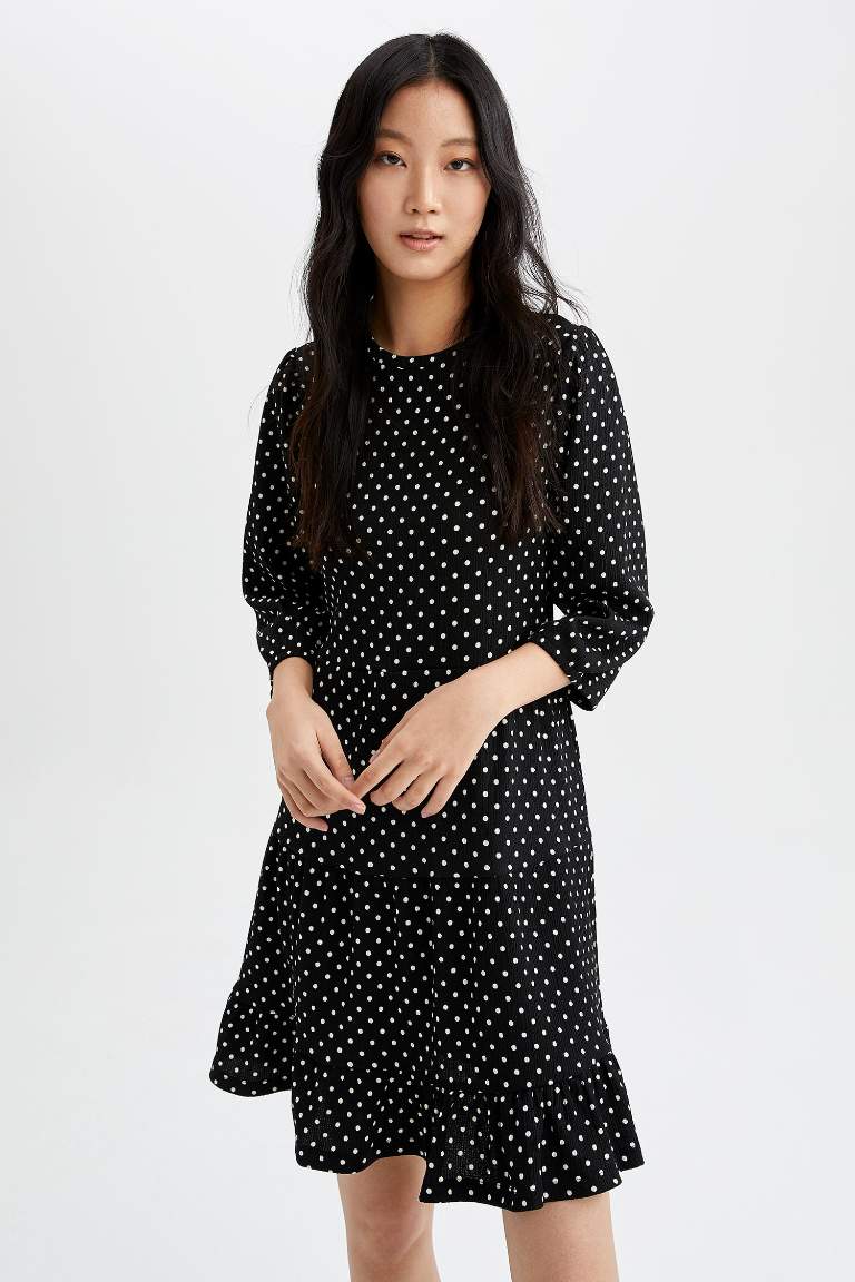 Long Balloon Sleeves Polka Dot Print Mini Dress