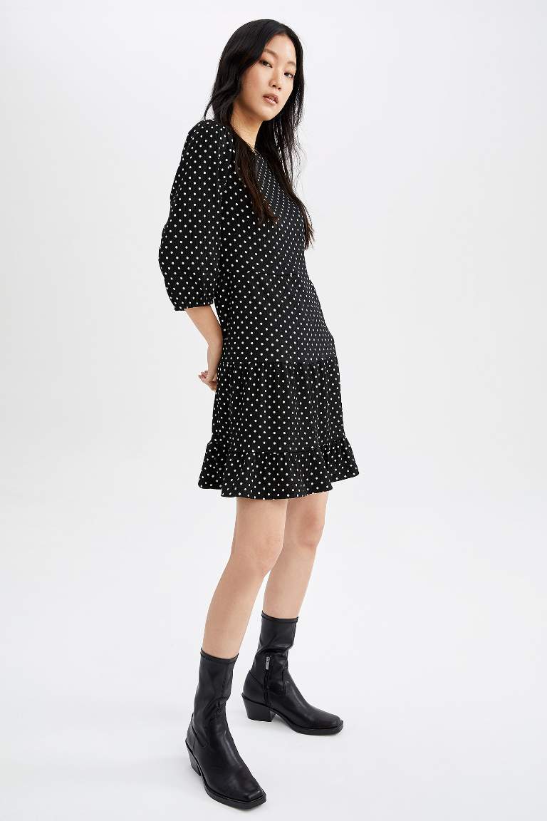 Long Balloon Sleeves Polka Dot Print Mini Dress