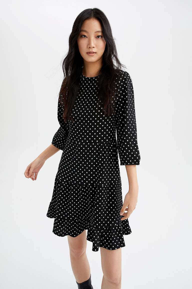 Long Balloon Sleeves Polka Dot Print Mini Dress