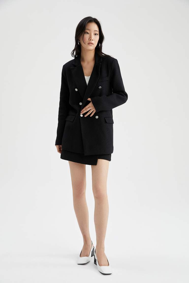 Oversize Fit Dokulu Tüvit Blazer Ceket