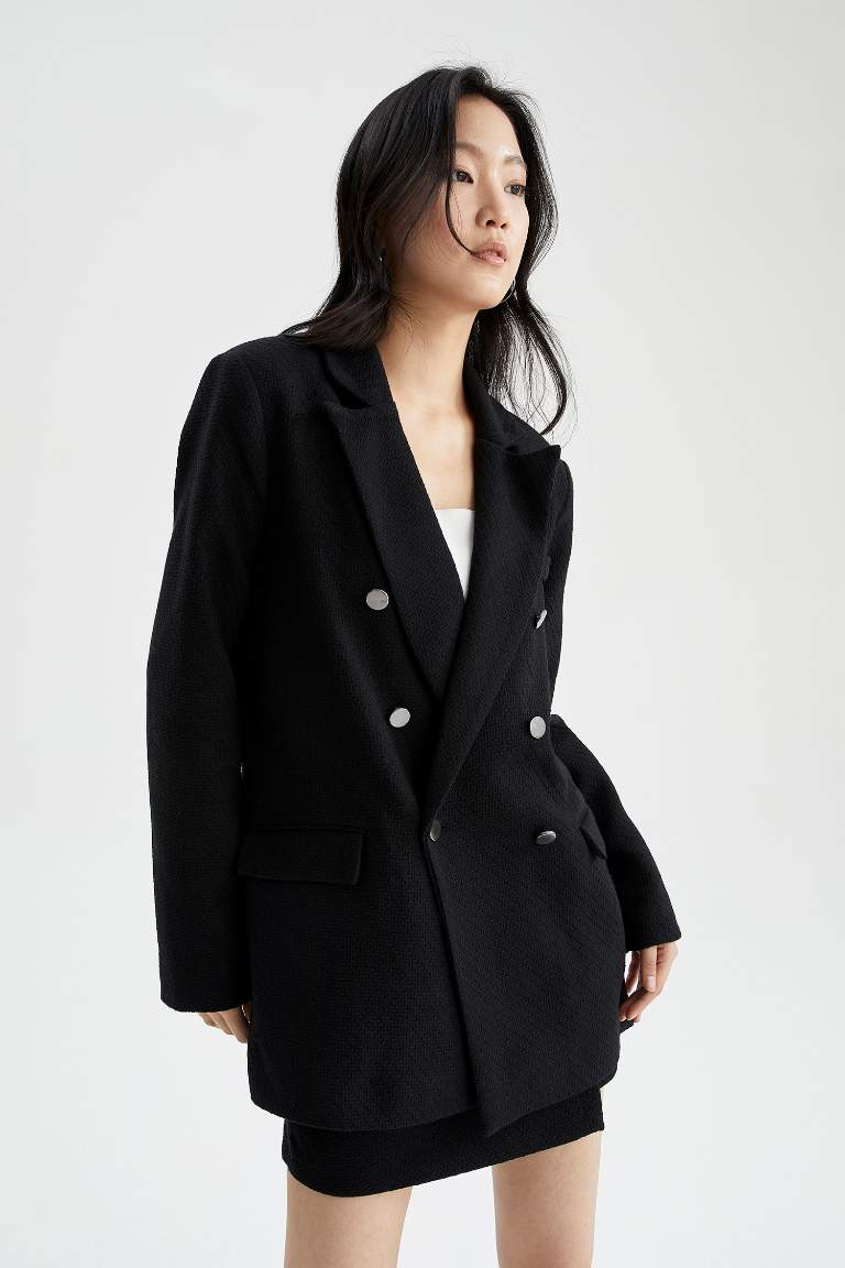 Oversize Fit Dokulu Tüvit Blazer Ceket