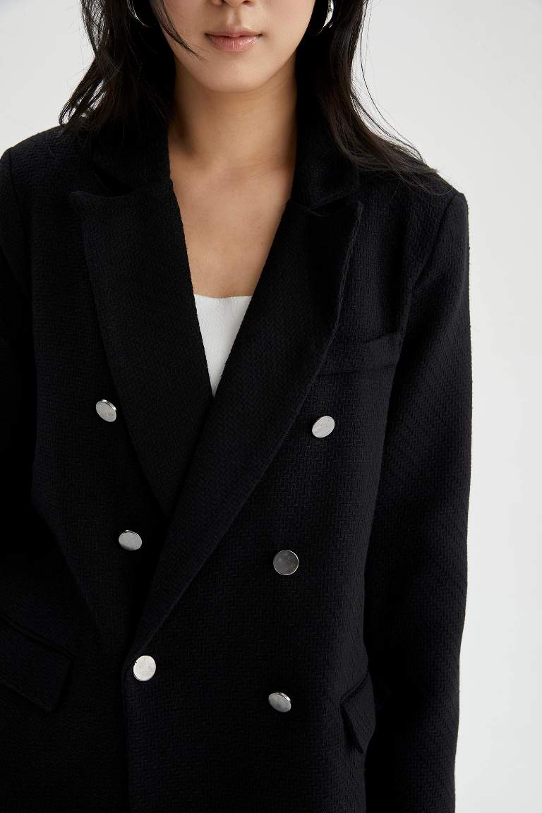 Oversize Fit Dokulu Tüvit Blazer Ceket