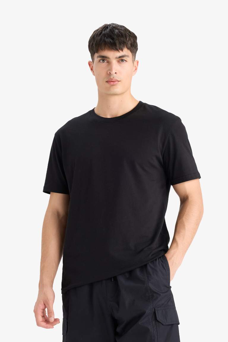 %100 Pamuk New Regular Fit Bisiklet Yaka Basic Düz Kısa Kollu Tişört