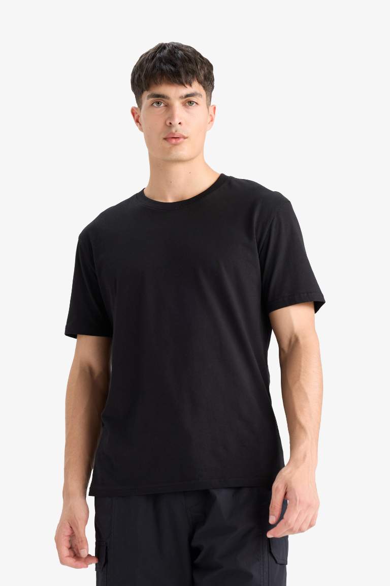 %100 Pamuk New Regular Fit Bisiklet Yaka Basic Düz Kısa Kollu Tişört