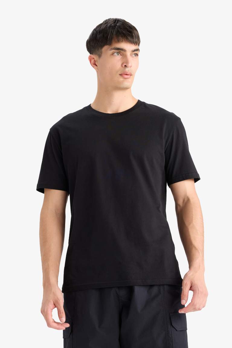 %100 Pamuk New Regular Fit Bisiklet Yaka Basic Düz Kısa Kollu Tişört
