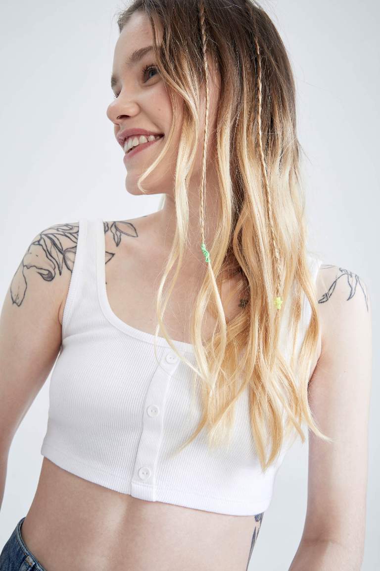 Coool Strap Cotton Buttoned Crop Top