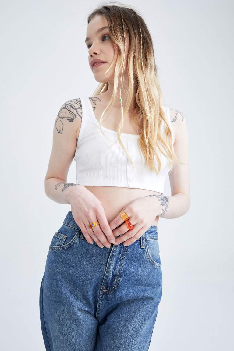 Coool Strap Cotton Buttoned Crop Top