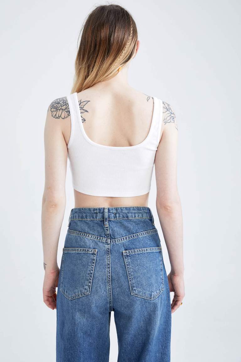 Coool Strap Cotton Buttoned Crop Top