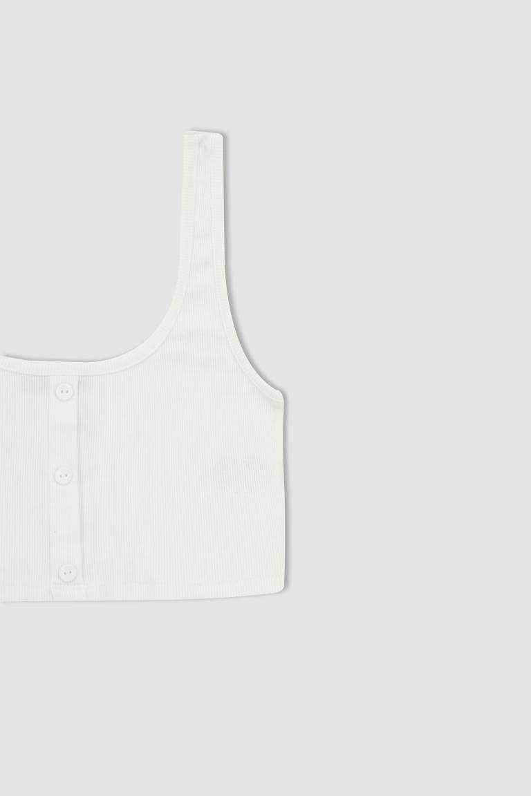 Coool Strap Cotton Buttoned Crop Top