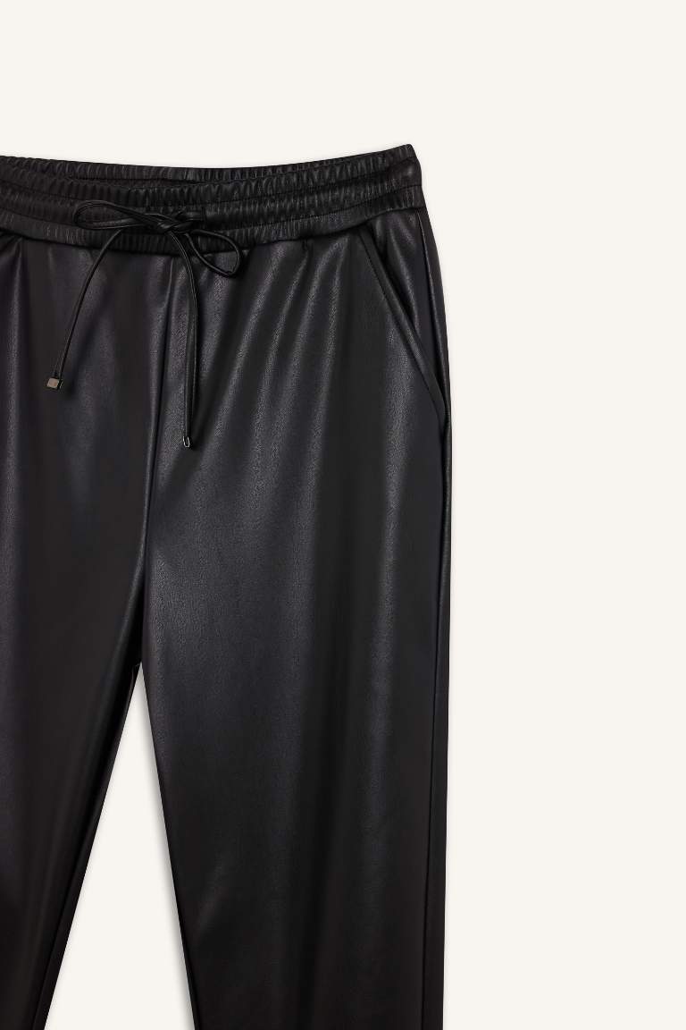 High Waist Pocketed Faux Leather Jogger Pants