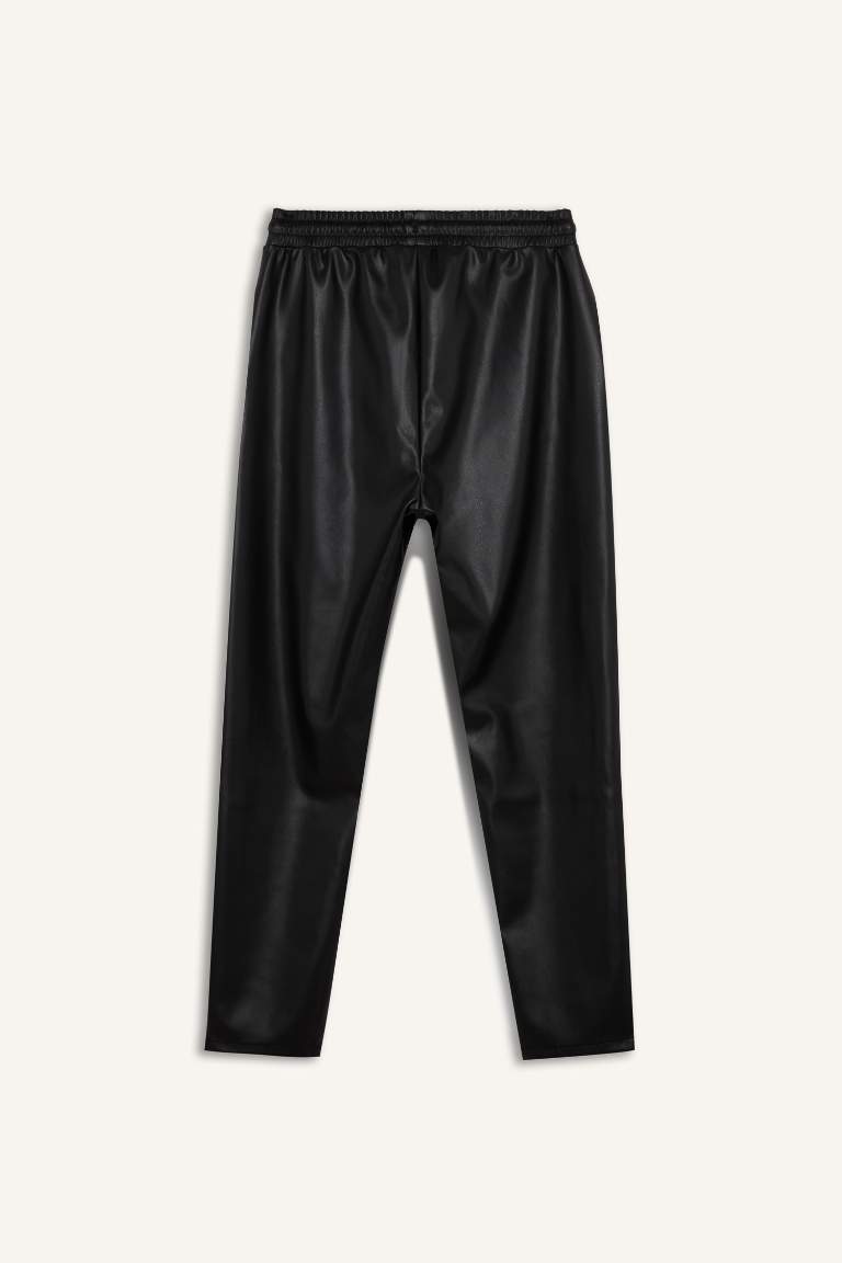 High Waist Pocketed Faux Leather Jogger Pants