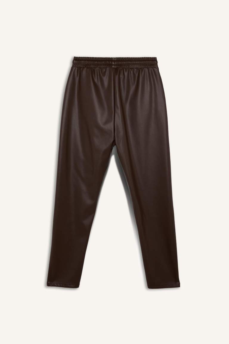 Pocketed High Waist Standard Leg Faux Leather Jogger Pants