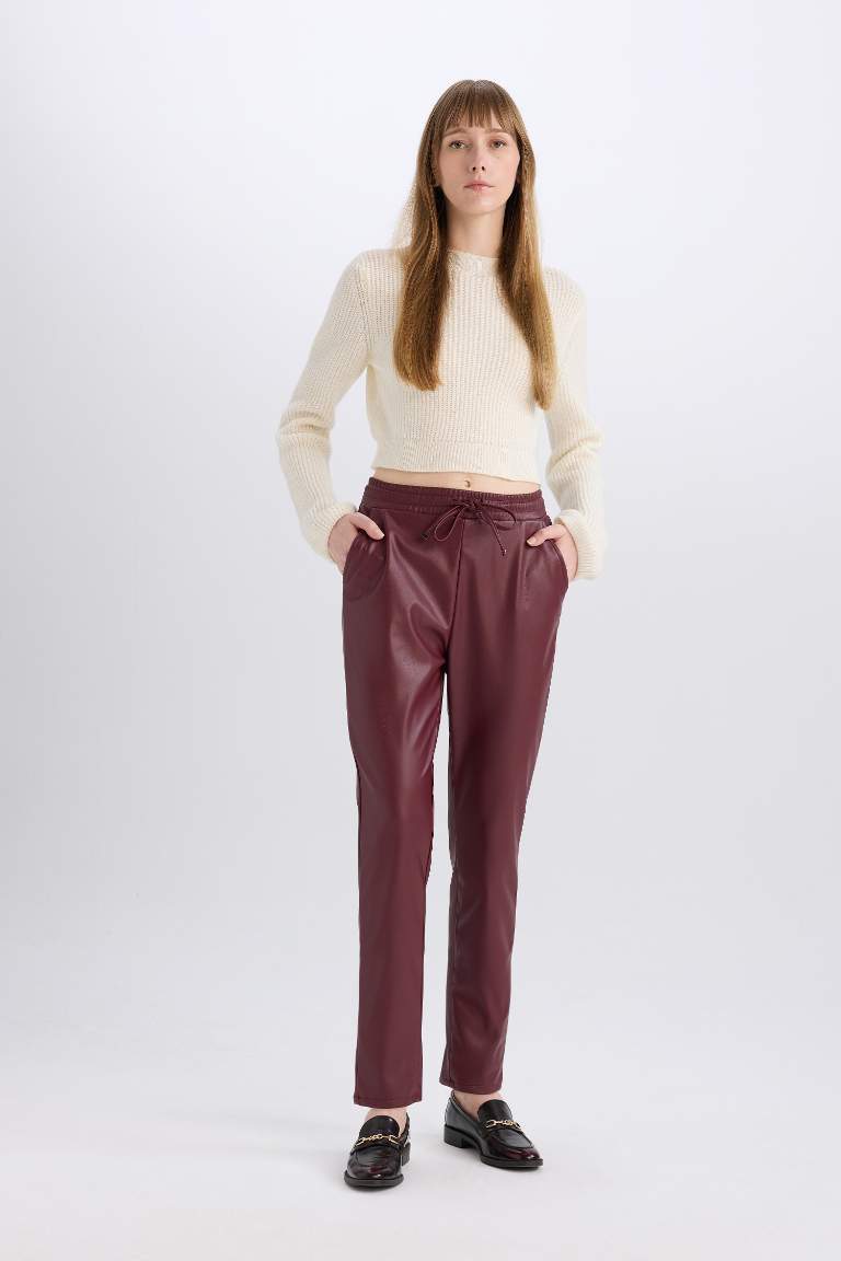 High Waist Standard Leg Faux Leather Jogger Pants