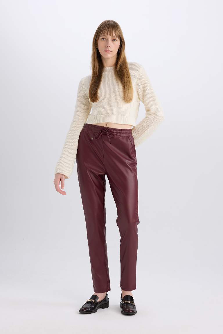 High Waist Standard Leg Faux Leather Jogger Pants