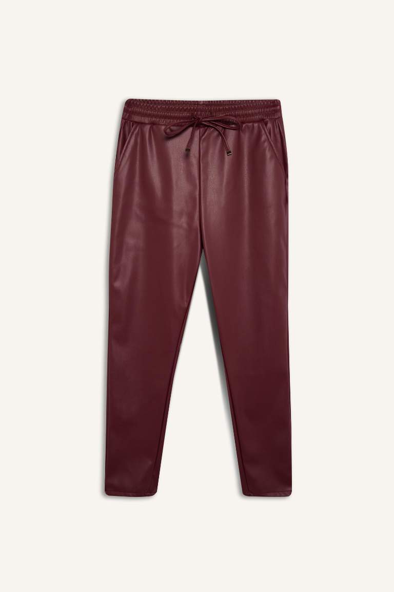 High Waist Standard Leg Faux Leather Jogger Pants