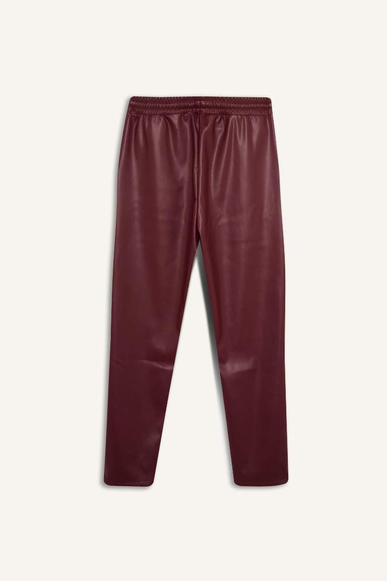 High Waist Standard Leg Faux Leather Jogger Pants