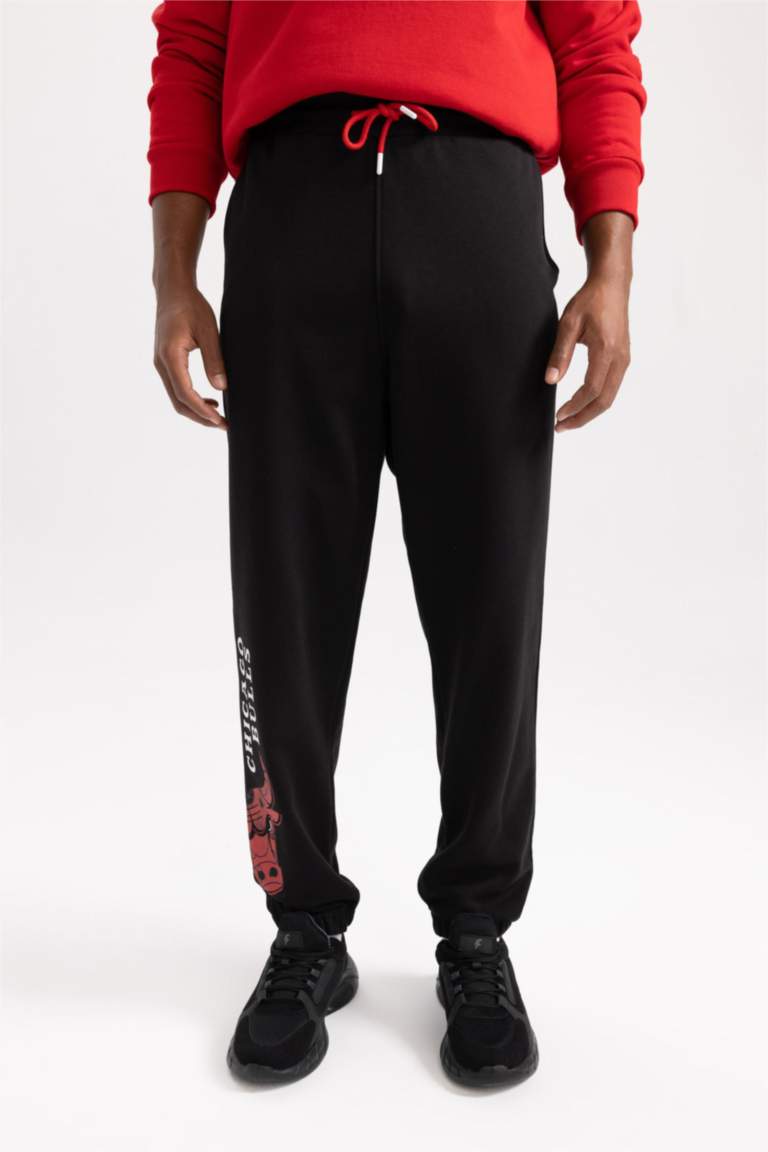 DeFactoFit Jogger Eşofman Altı NBA Chicago Bulls Oversize Geniş Kalıp Beli Bağcıklı Lastikli Paça