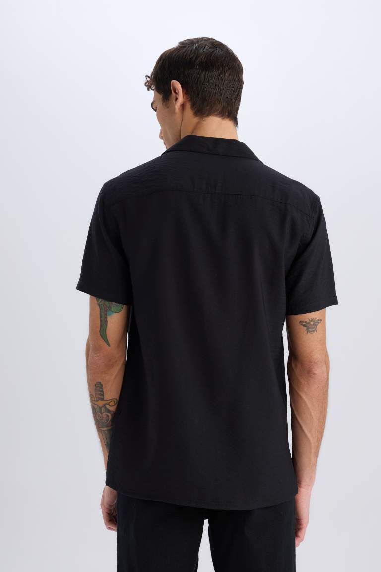 Modern Fit Yazlık Polo Yaka Basic Düz Aerobin Kısa Kollu Siyah Gömlek