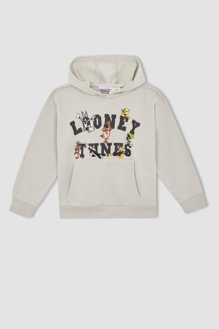 Erkek Çocuk Looney Tunes Lisanslı Regular Fit Kapüşonlu Kanguru Cepli Sweatshirt