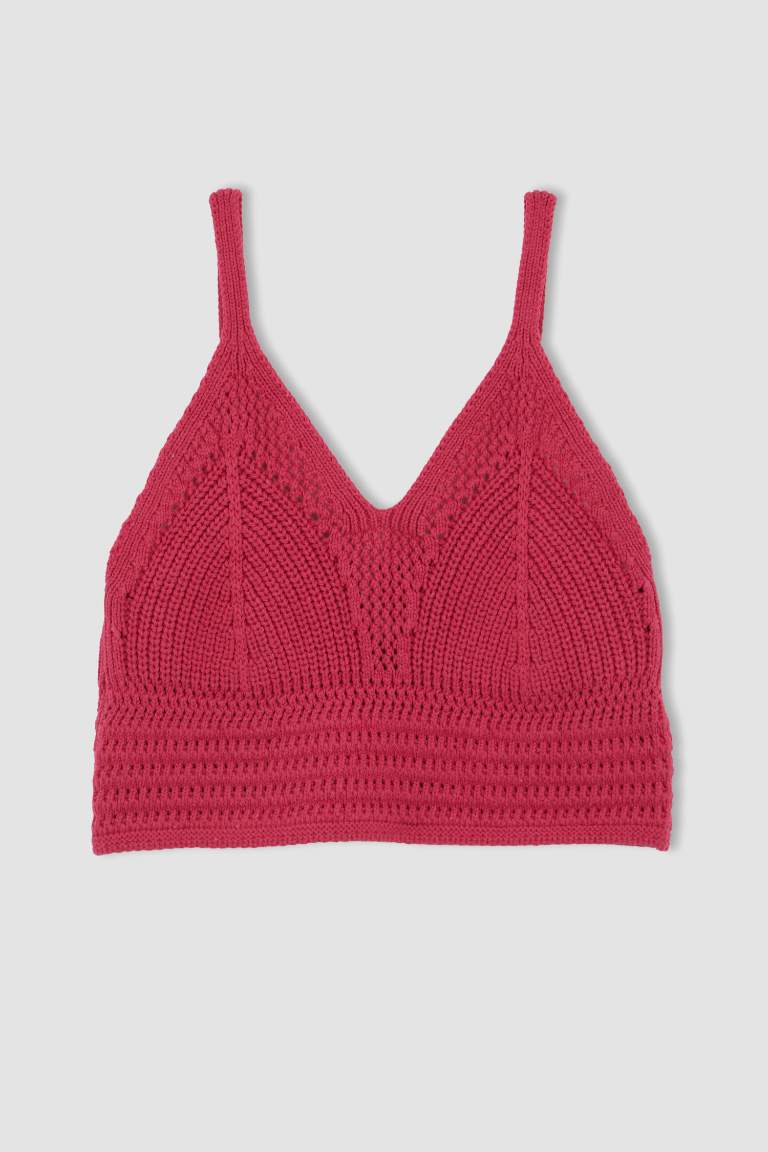 V-Neck Strap Slim Fit Knit Knitwear Crochet Singlet