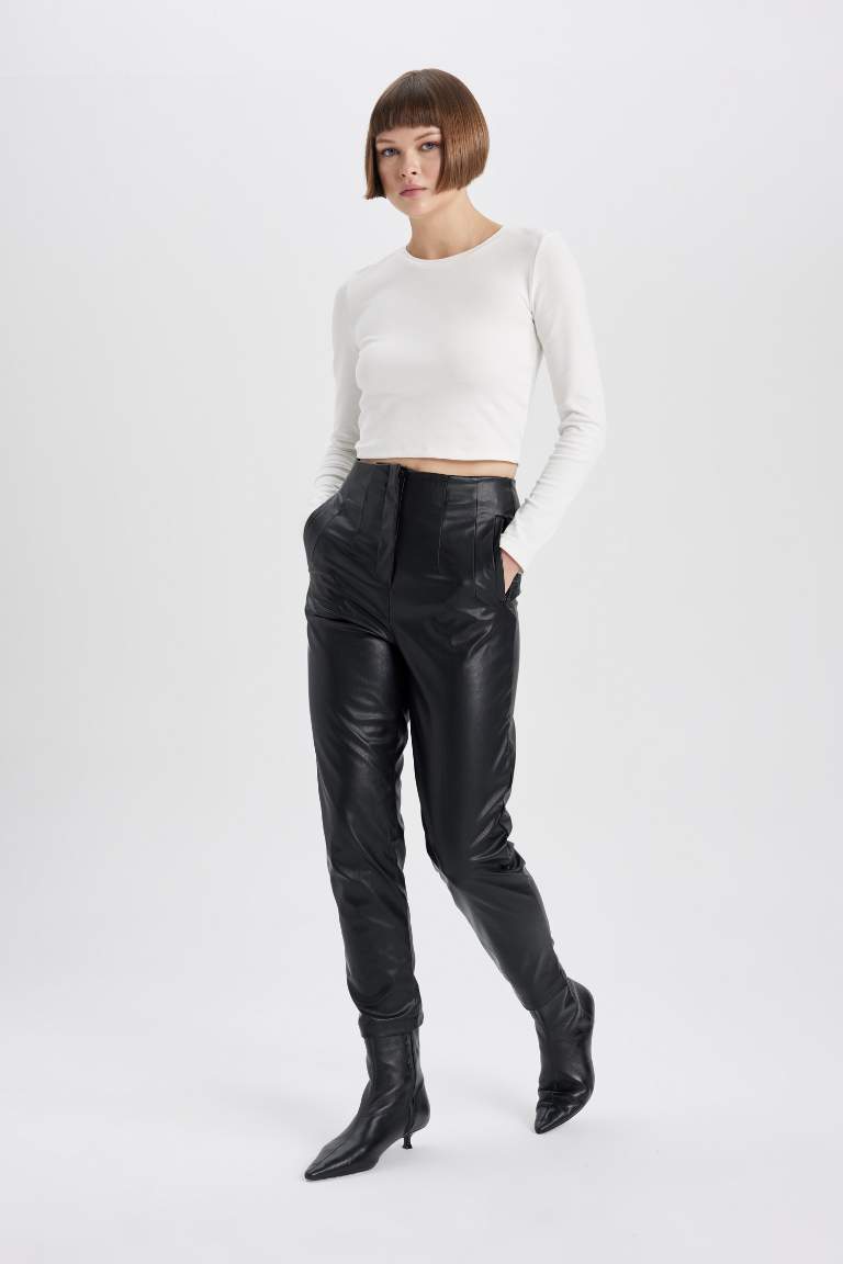 Slim Fit Faux Leather Trousers