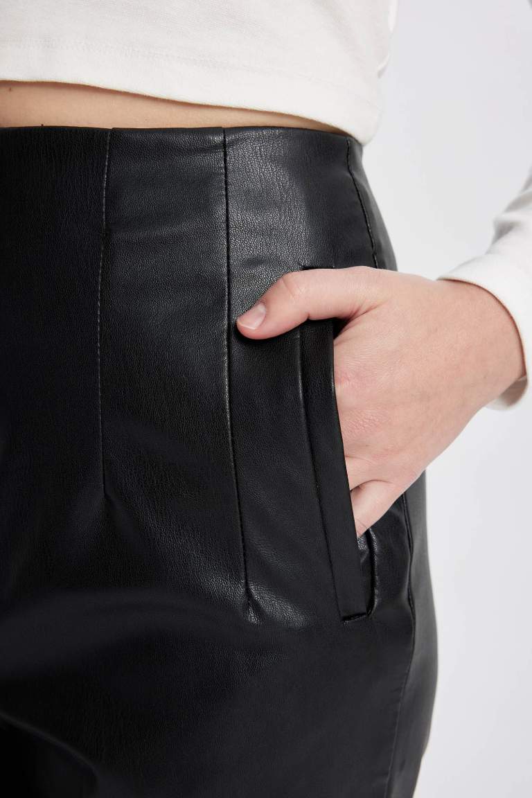 Slim Fit Faux Leather Trousers
