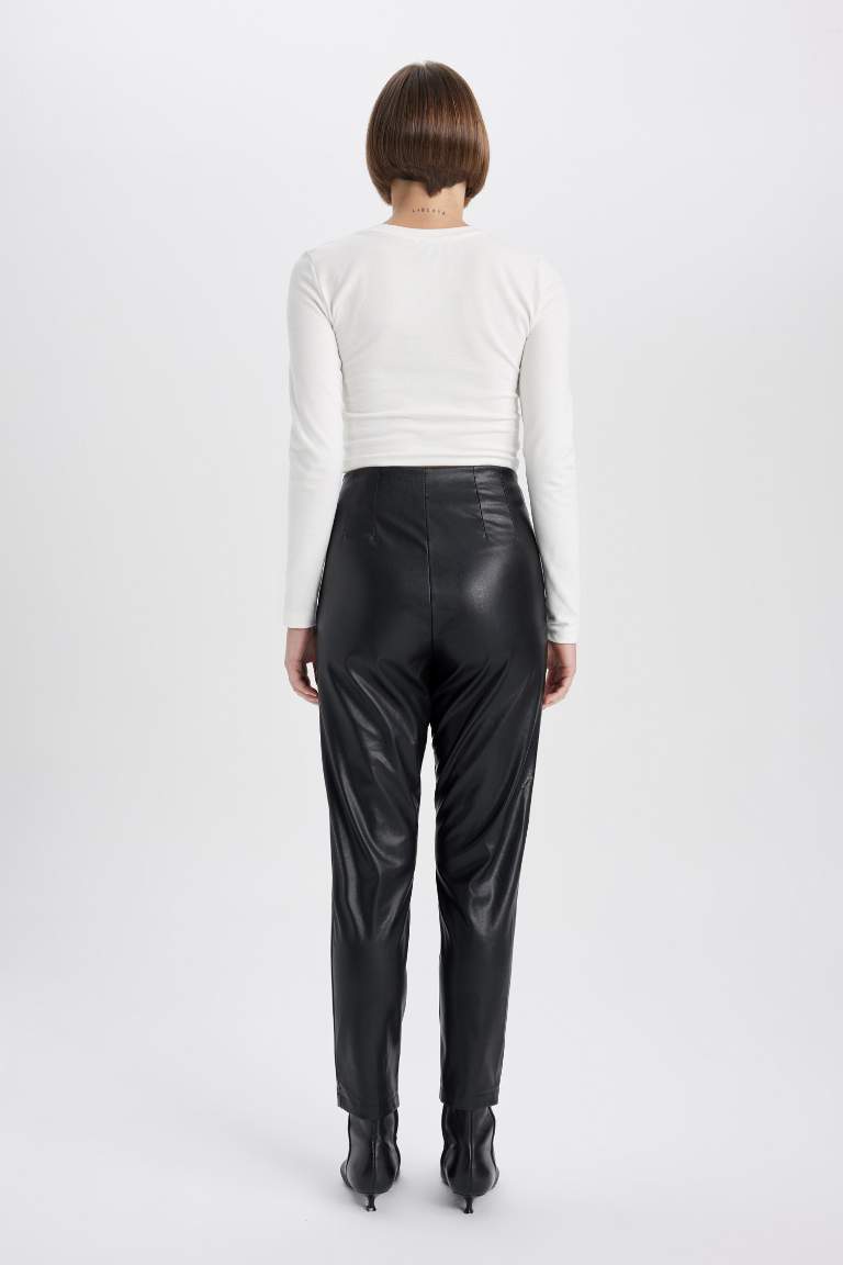 Slim Fit Faux Leather Trousers