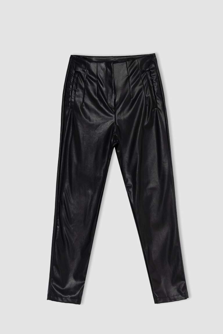 Slim Fit Faux Leather Trousers