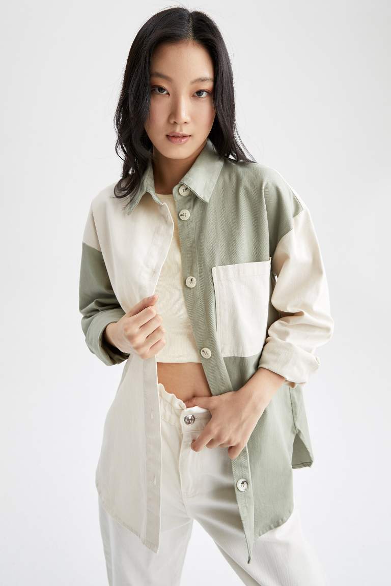 Oversize Fit Renk Bloklu Oduncu Gömlek Ceket